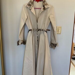 Carolina Herrera Cream and Brown Trench Coat with Faux Fur Accents